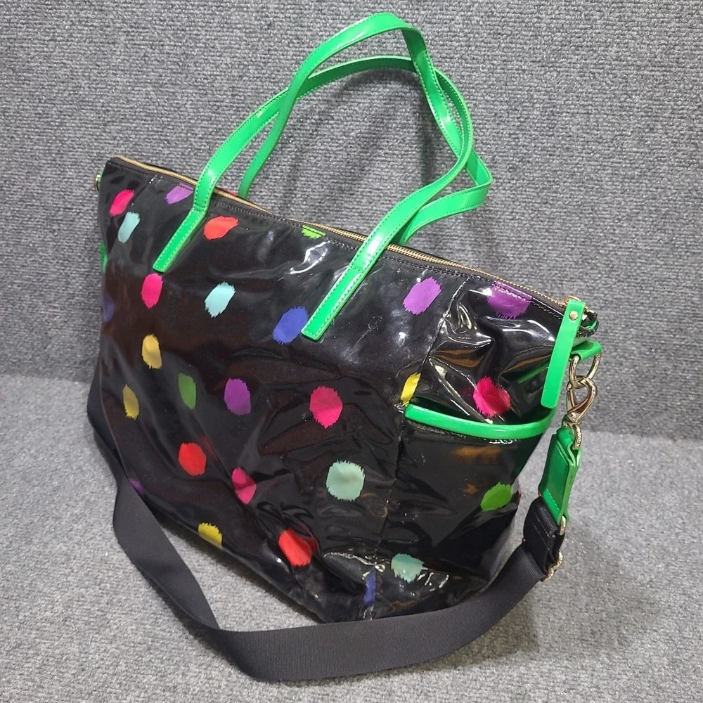 Kate Spade Black Multi Polka Dot Baby Diaper Bag Tote